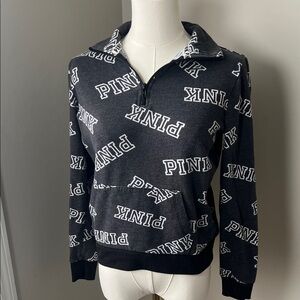 PINK Victoria's Secret Black and White Zip-Up Sweater